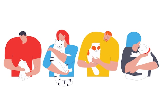 Persone con personaggi dei cartoni animati di gatto impostati