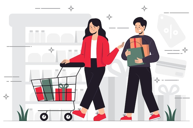 Persone disegnate a mano che acquistano in design piatto