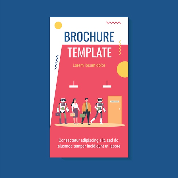 Persone e robot in fila per il modello di brochure illustrazione vettoriale piatto intervista