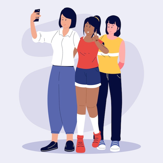 Persone piatte che scattano foto con lo smartphone