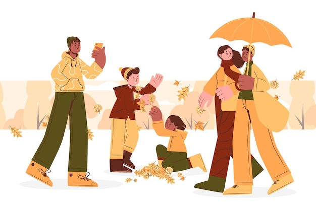 Persone piatte disegnate a mano in autunno