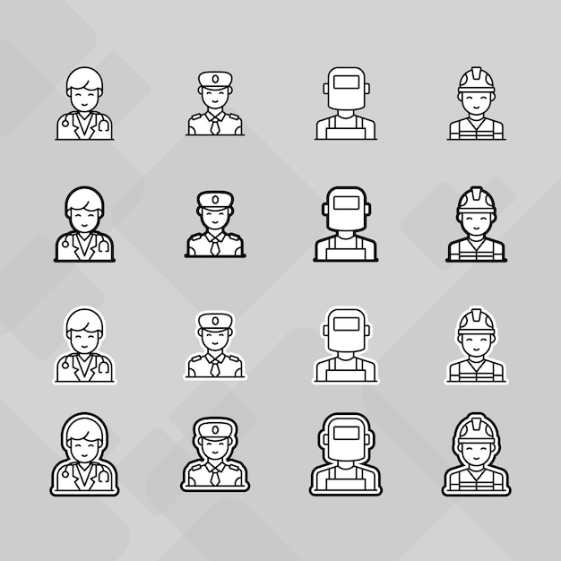 Persone professione lavoro giornata di lavoro Avatar foto profilo immagine immagine icona set collezione silhouette