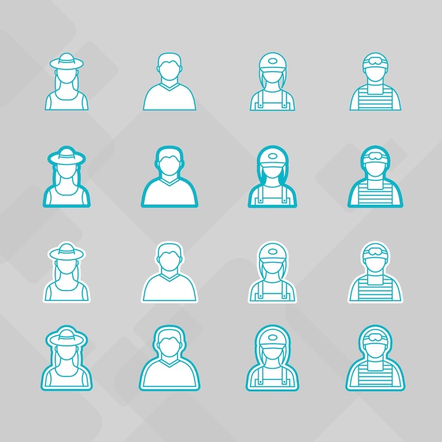 Persone professione lavoro giornata di lavoro Avatar foto profilo immagine immagine icona set collezione silhouette