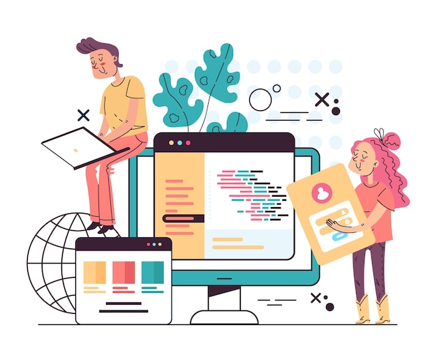 Persone programmatori personaggi lavoratori che creano codice di programma