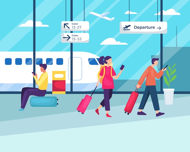 Persone sedute a piedi in aeroporto
