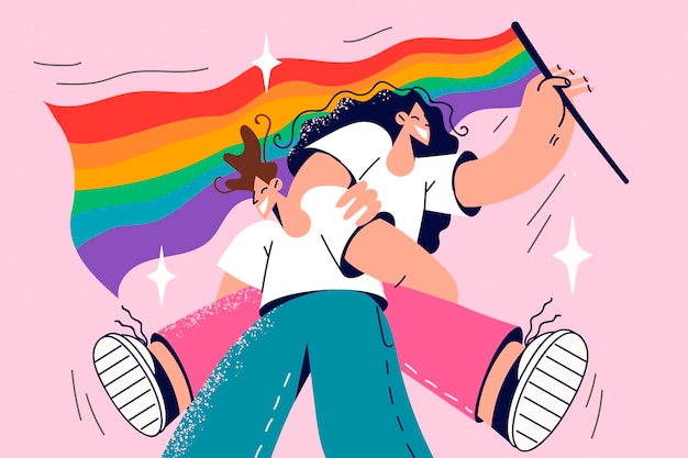 Persone sorridenti con bandiera LGBT