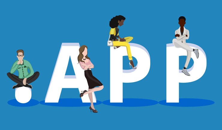 Vettore persone sull'app per presentazioni di app per dispositivi mobili web