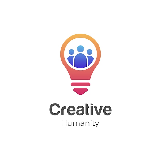 Persone sulla lampadina logo segno disegno vettoriale creativo umano logo intelligente icona simbolo illustrazione vettoriale