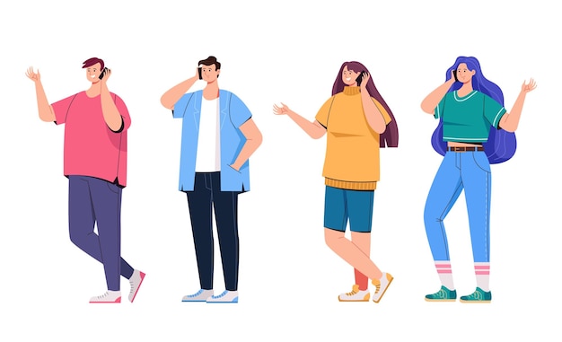 Persone uomo donna caratteri telefonata insieme isolato.