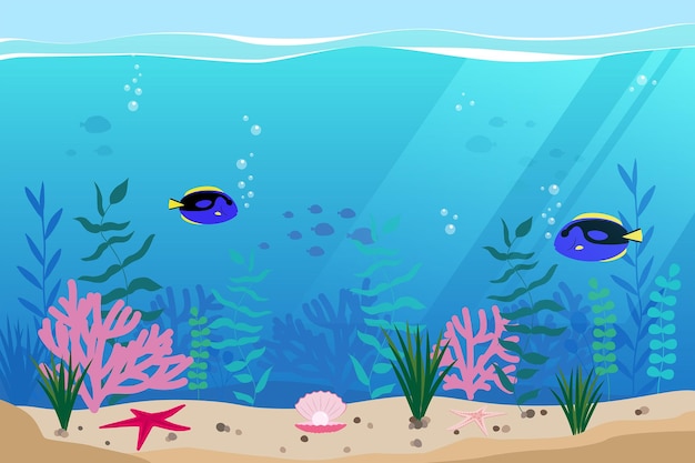 Pesci che nuotano sotto il mare blackground Marine Life Landscape