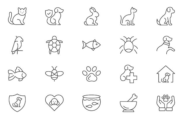 Pet outline icon set care veterinary vet healthcare Collezione di icone outline