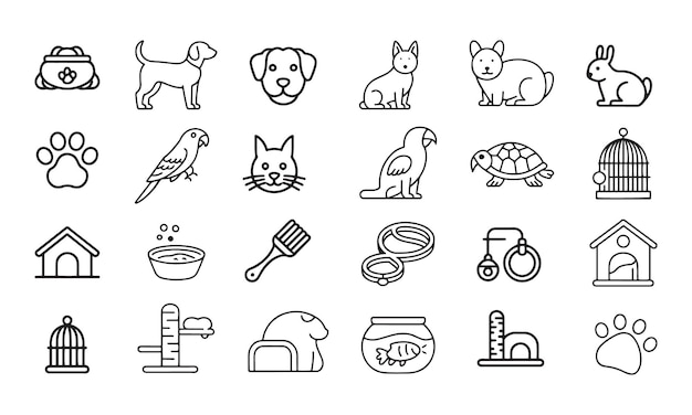 Pets Line Icons Set Cani Gatti Accessoiri per la cura degli animali Vector Illustration Editable Stroke