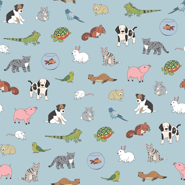 Petshop oggetti animali modello vettoriale senza giunture