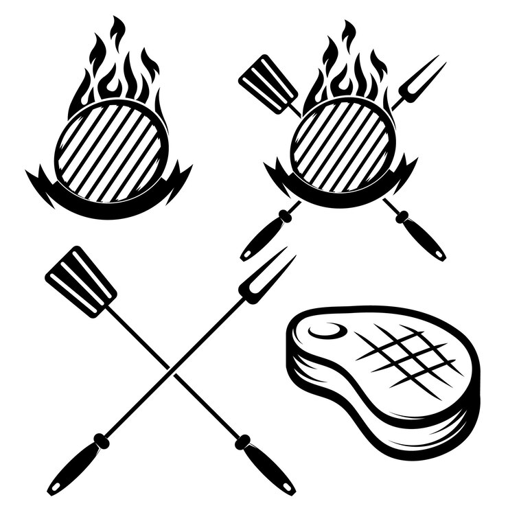 Vettore pezzo di carne alla griglia miglior griglia elemento di progettazione per il poster del menu del ristorante illustrazione vettoriale