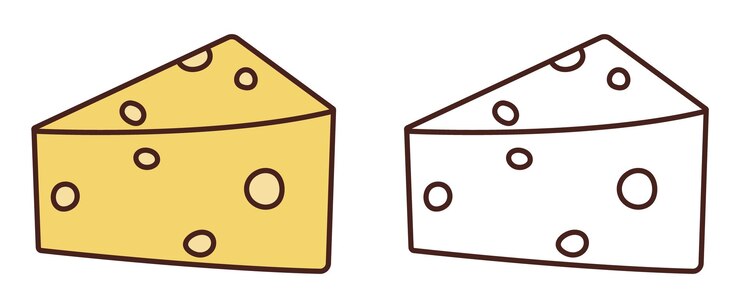 Vettore pezzo di formaggio pagina da colorare contorno di formaggio illustrazione vettoriale libro da colorare per bambini