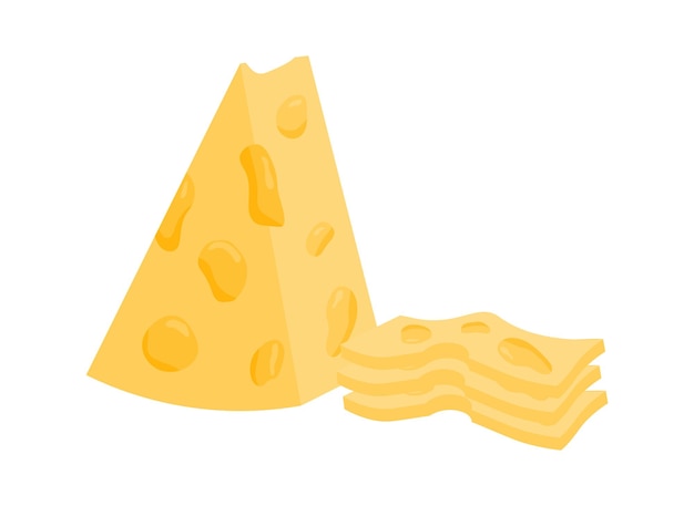 Pezzo triangolare di formaggio con fori e fette tagliate