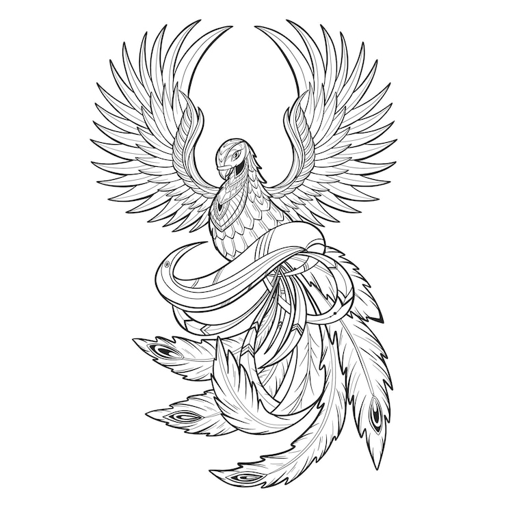 Vettore phoenix illustrazione disegno incisione linea inchiostro arte vettoriale