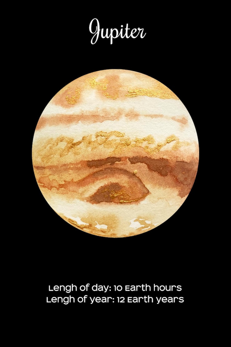 Vettore pianeta acquerello giove isolato su sfondo nero scuro illustrazione di giove