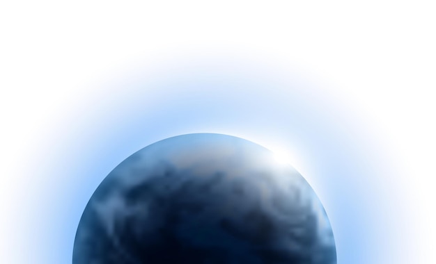 Pianeta Terra di vettore con alba nello spazio isolato su priorità bassa bianca. Illustrazione del globo blu. Elemento di design di astronomia scientifica.