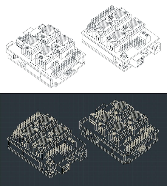 Piani isometrici dello scudo Arduino Uno e CNC