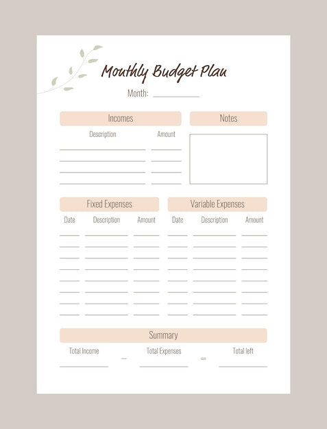 Pianificatore di budget personale mensile