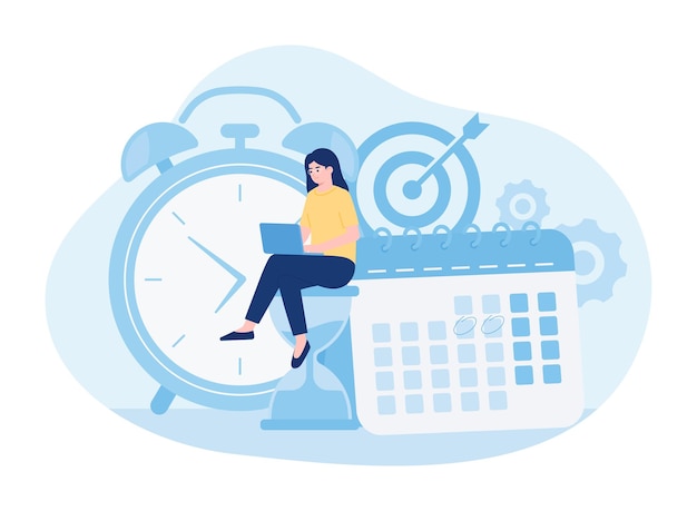 pianificazione orario o gestione del tempo con attività aziendali di calendario concetto illustrazione piatta