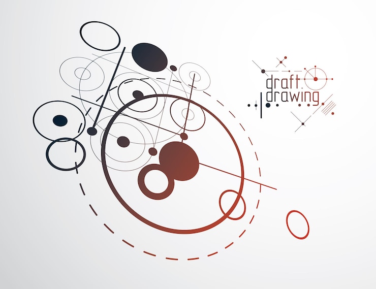 Vettore piano tecnico, bozza di ingegneria astratta per l'uso in grafica e web design. disegno vettoriale del sistema industriale creato con linee e cerchi. illustrazione grafica artistica.