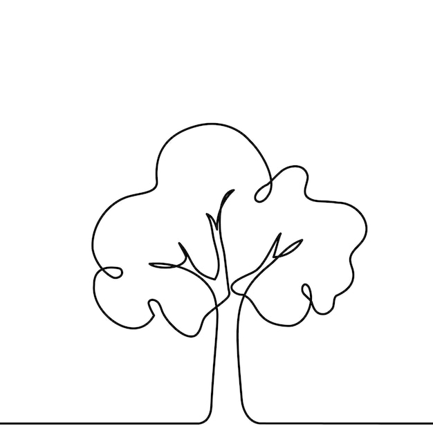 Pianta ad albero doodle contorno vettoriale ambiente forestale Pianta ad albero continua a una linea per l'eco natura