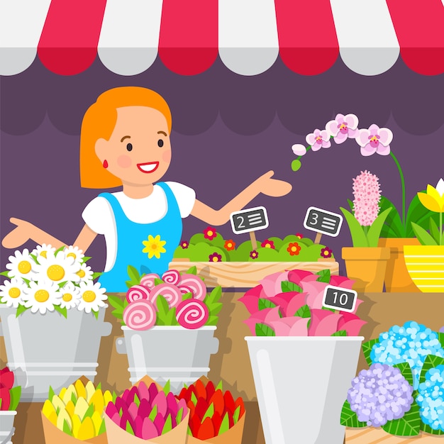 Piante decorative, fiori Shop illustrazione piatta