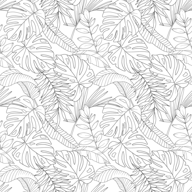 Piante tropicali sfondo Tropical Seamless Pattern Grafica alla moda Contorno Fiori tropicali Stampa