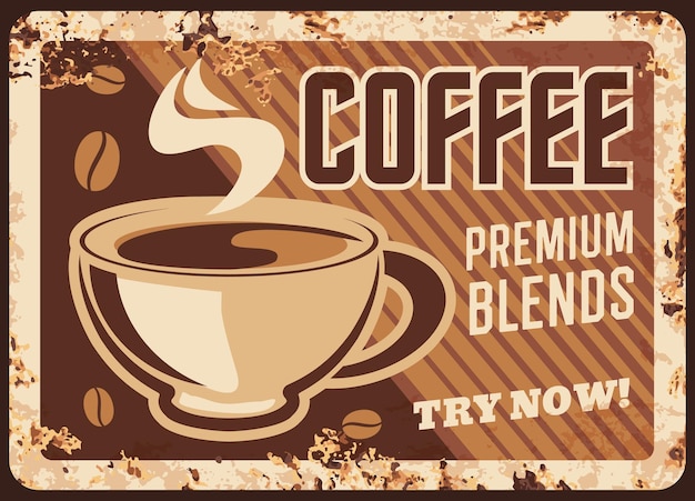 Piastra di metallo arrugginito cappuccino caffetteria