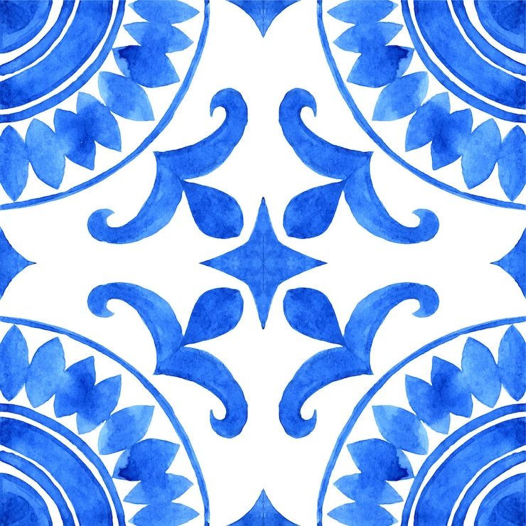 Vettore piastrella azulejo portoghese splendido picchiettio senza cuciture bianco e blu