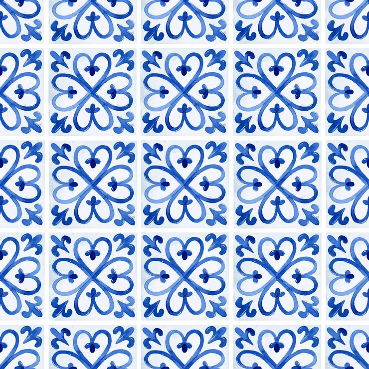 Vettore piastrelle azulejo blu acquerello a disegno senza cuciture
