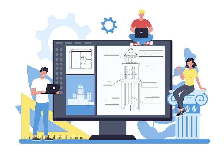 Vettore piattaforma di architettura online su un concetto di dispositivo diverso