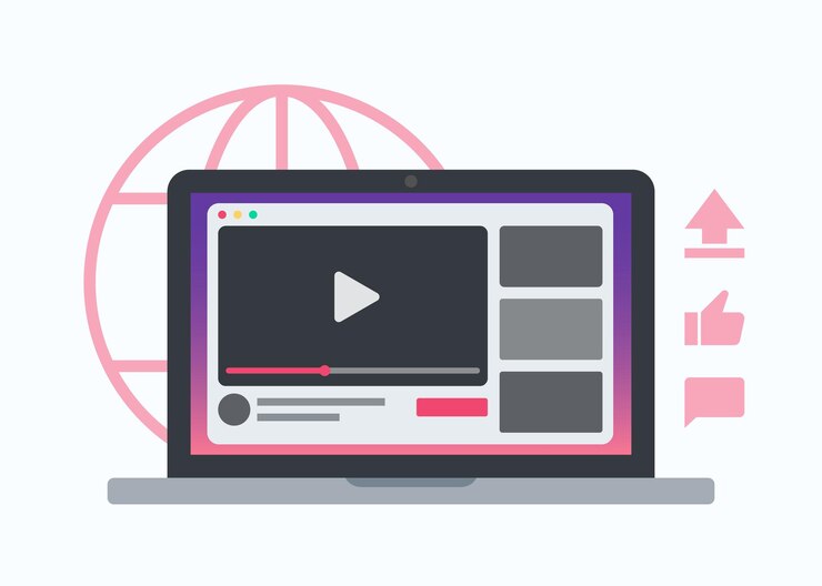 Piattaforma di condivisione video sull'illustrazione vettoriale del concetto di laptop