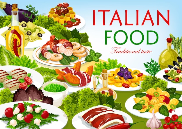 Piatti vettoriali della cucina italiana Poster di cucina italiana