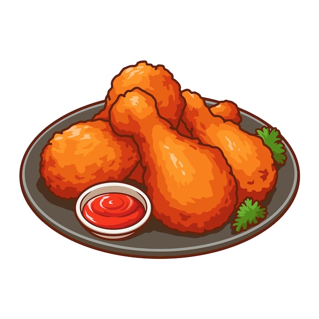 Piatto di delizioso pollo fritto e ketchup
