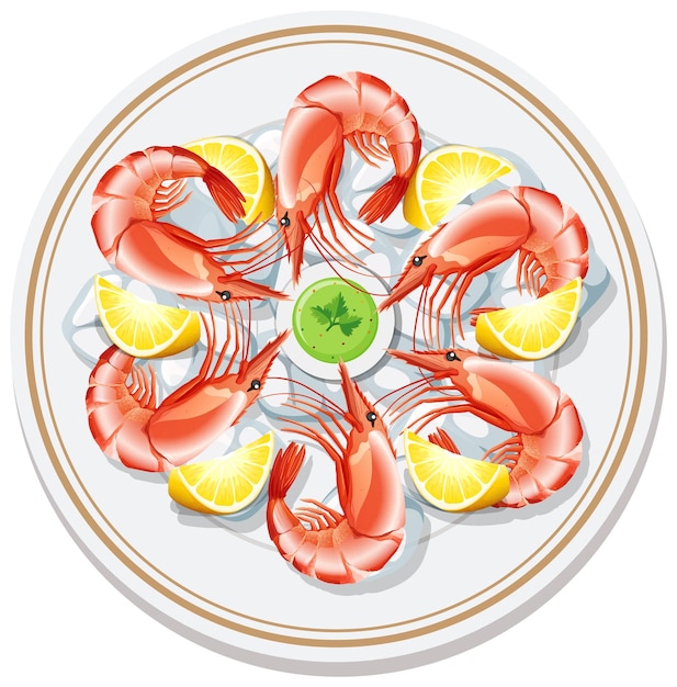 Piatto di frutti di mare con gamberetti e limone