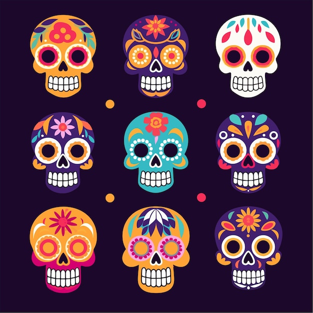 Piatto dia de muertos giorno dei teschi morti raccolta illustrazione vettoriale