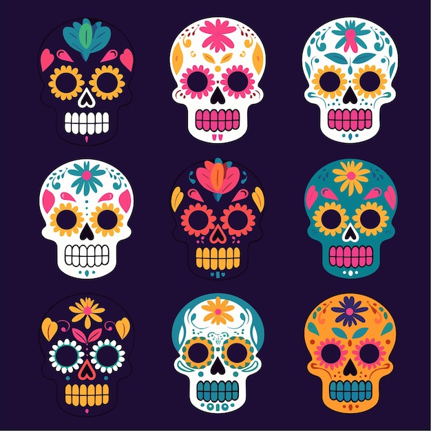 Piatto dia de muertos giorno dei teschi morti vettore di raccolta