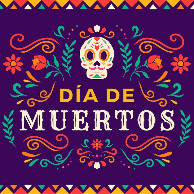 Piatto Dia de muertos illustrazione con ornamenti