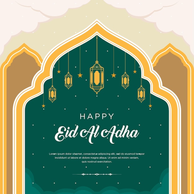 Piatto eid aladha illustrazione con ram e lanterne