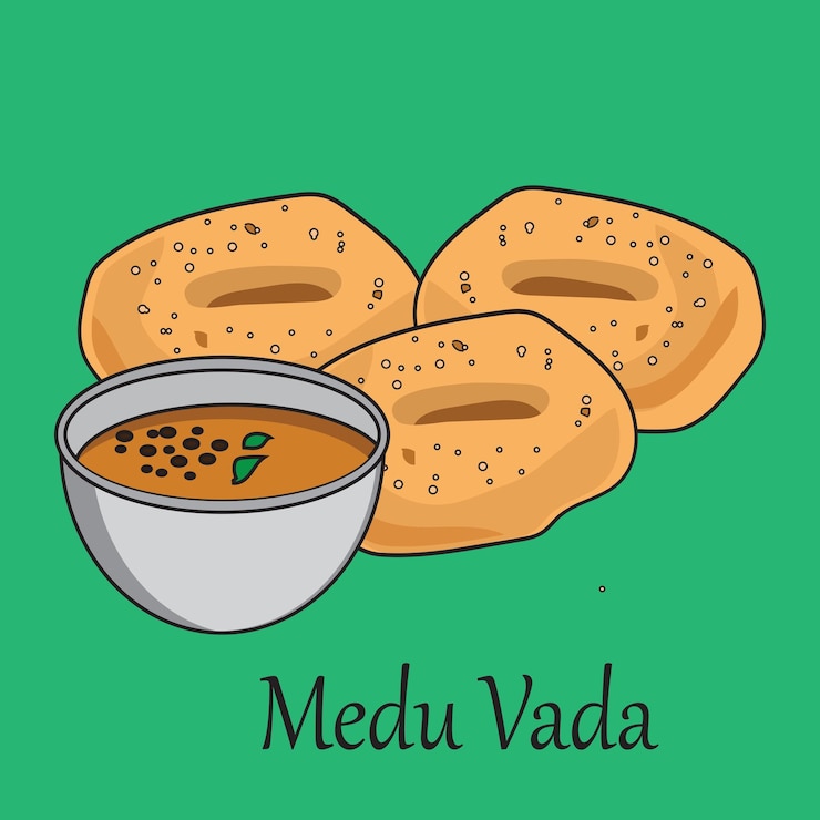 Vettore piatto indiano medu wada, illustrazione vettoriale alimentare