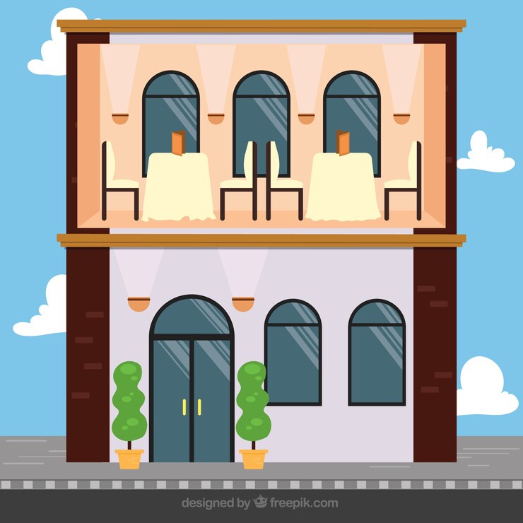 Vettore piatto romantic restaurant illustrazione