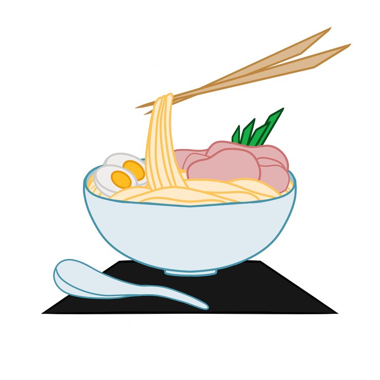 Piatto tradizionale asiatico Illustrazioni di ramen su sfondo bianco Illustrazione vettoriale