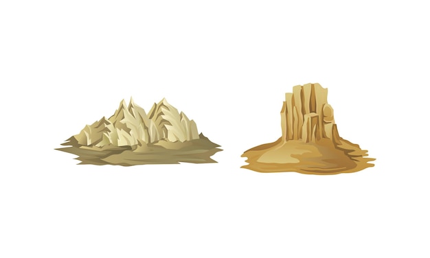 Picchi di montagna con set di vettori di scogliere e rocce