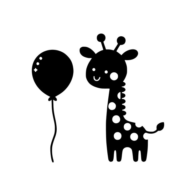 Piccola illustrazione vettoriale della giraffa con icona di silhouette su sfondo bianco