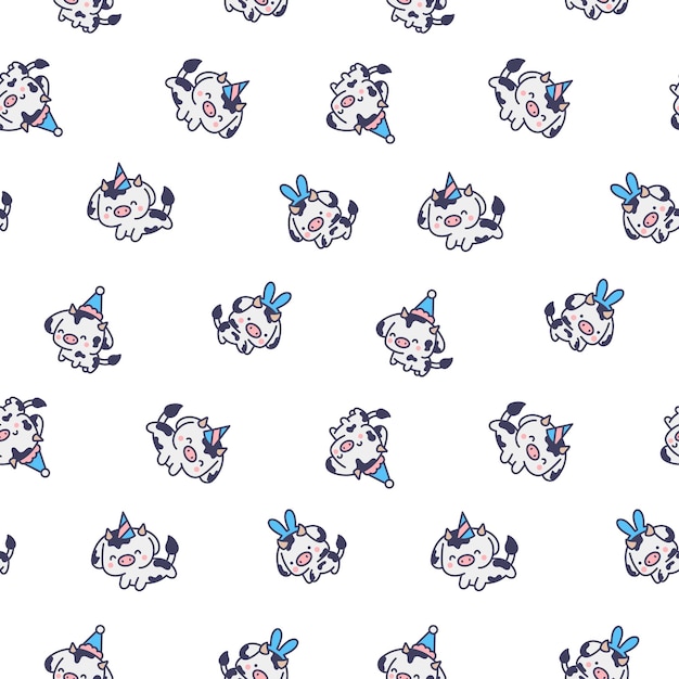 Piccola mucca kawaii con un disegno senza cuciture