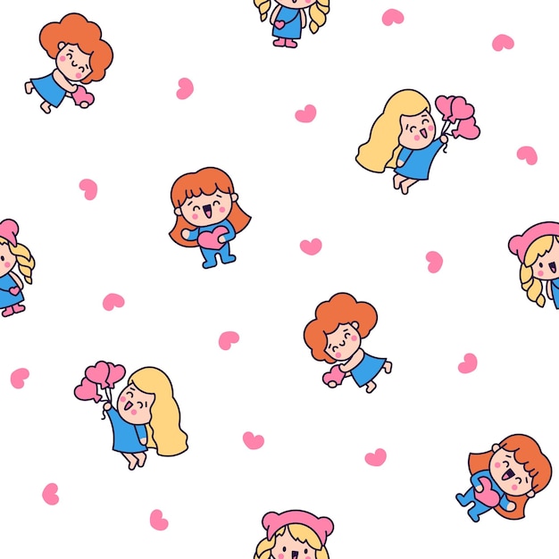 Piccola ragazza kawaii carina con un disegno senza cuciture