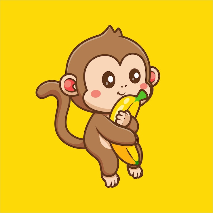 Vettore piccola scimmia che tiene una banana cartoon vector icon illustration animal food icon isolato flat vector